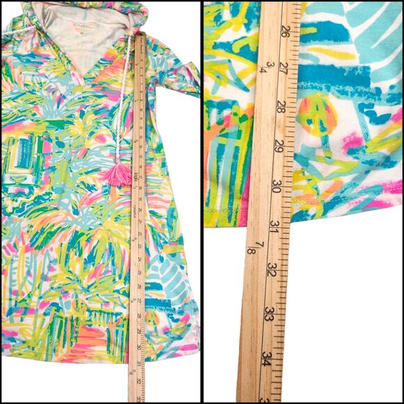 Lilly Pulitzer Dress XS Swim Cover Up Hooded Hoodie Tassel Neon Green Pink - Picture 12 of 15
